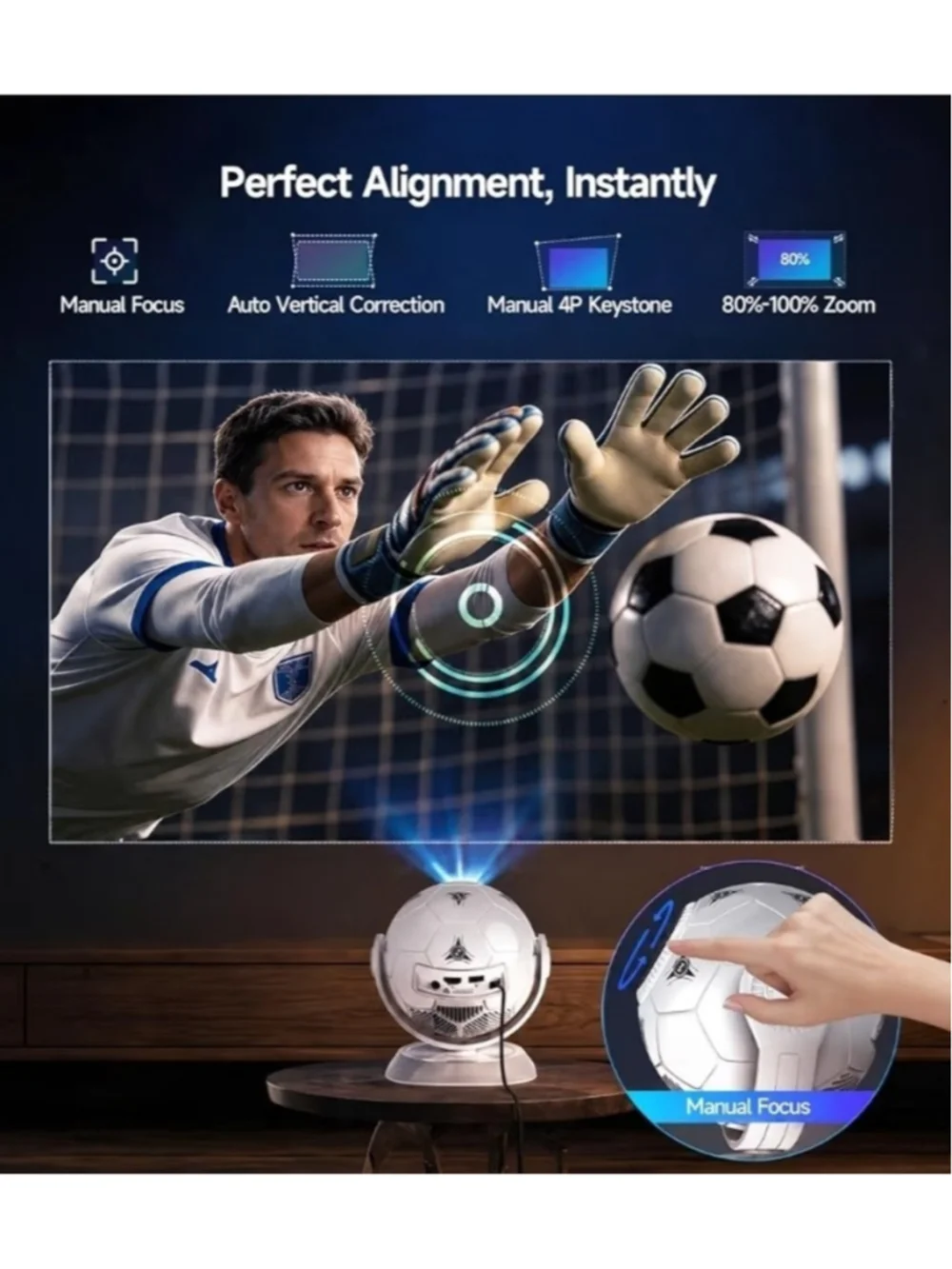 2026 Football-Themed Mini Projector Portable Projector with WiFi and Bluetooth